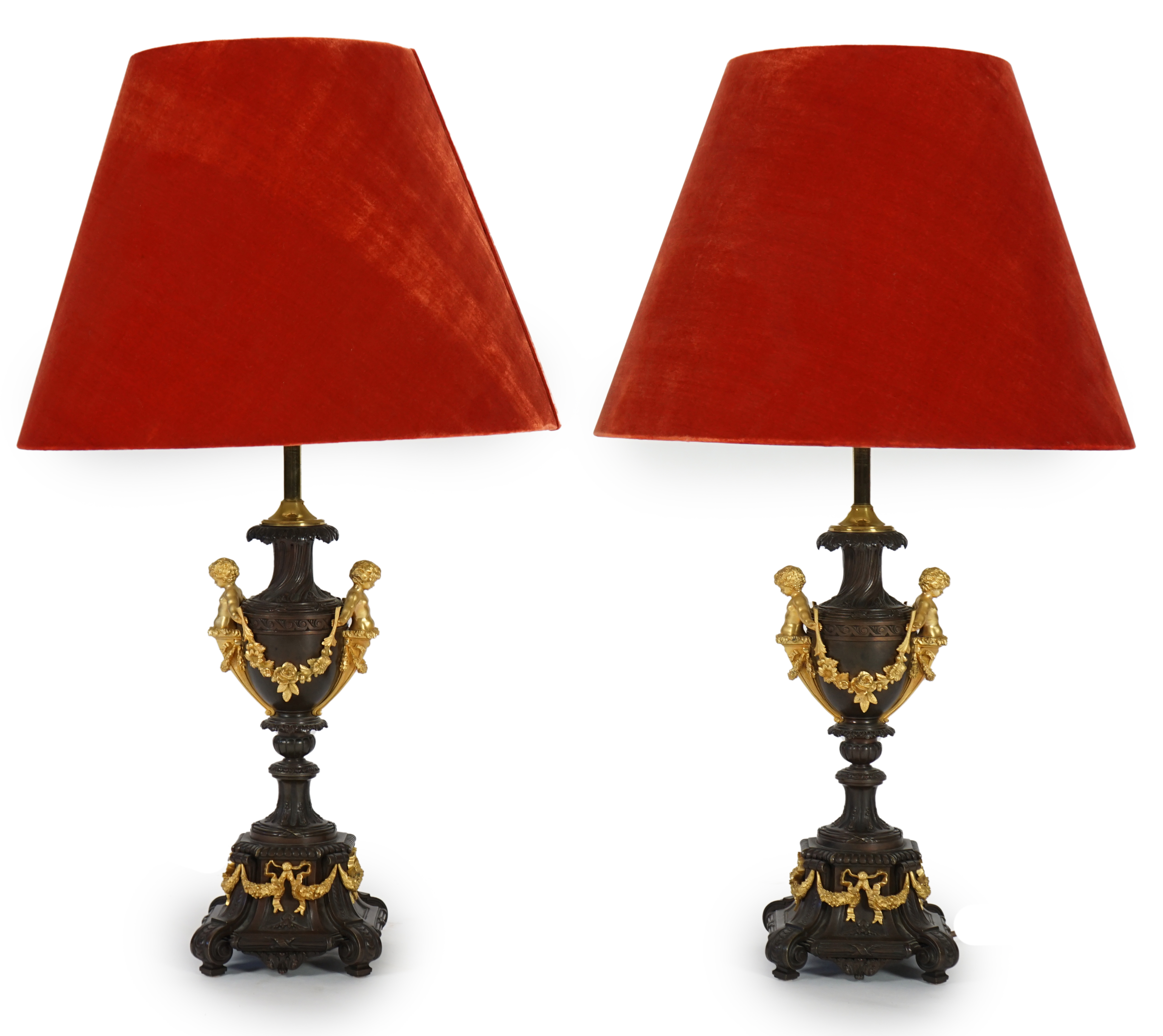 A pair of 19th century French bronze and ormolu table lamps